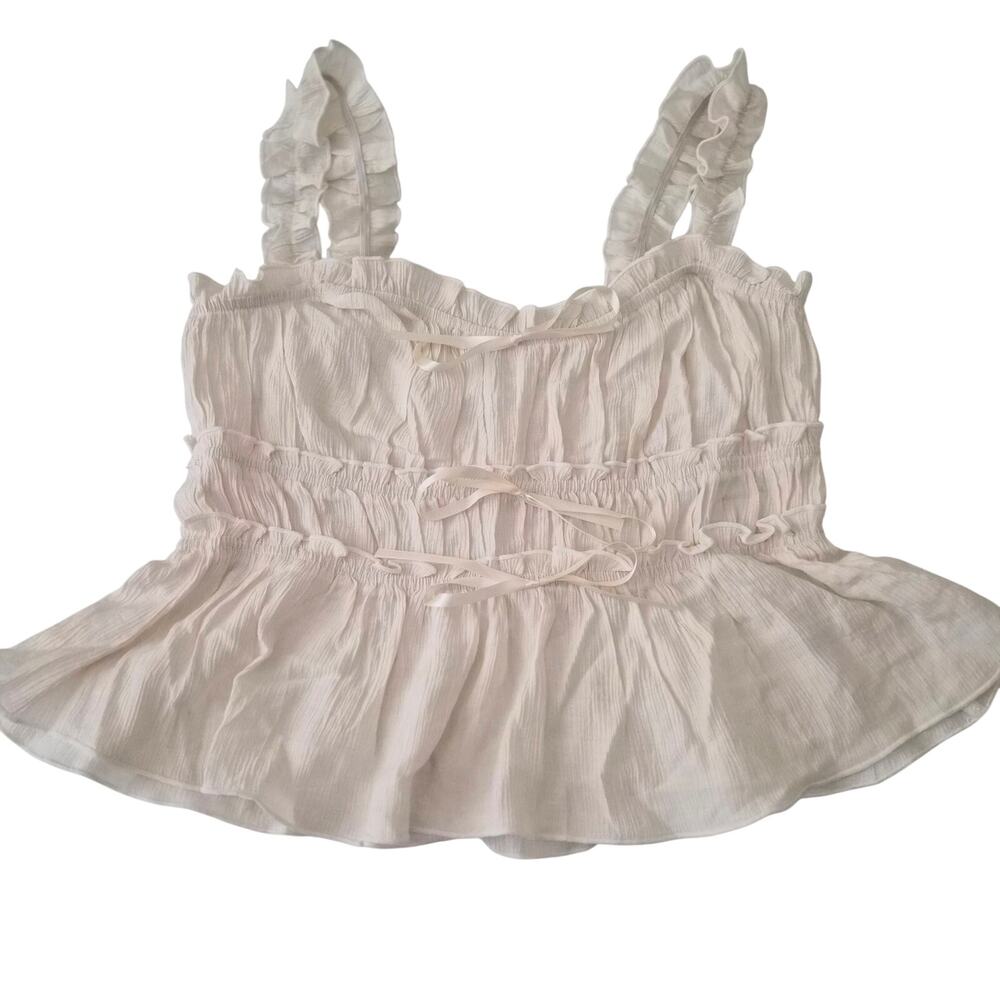 MINE Cottagecore Coquette Ruffle Milkmaid Babydoll Peplum Cami Top Cream M